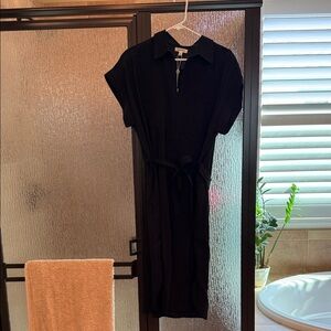 Max Studio Black Midi Shirt Dress with Tie Waist